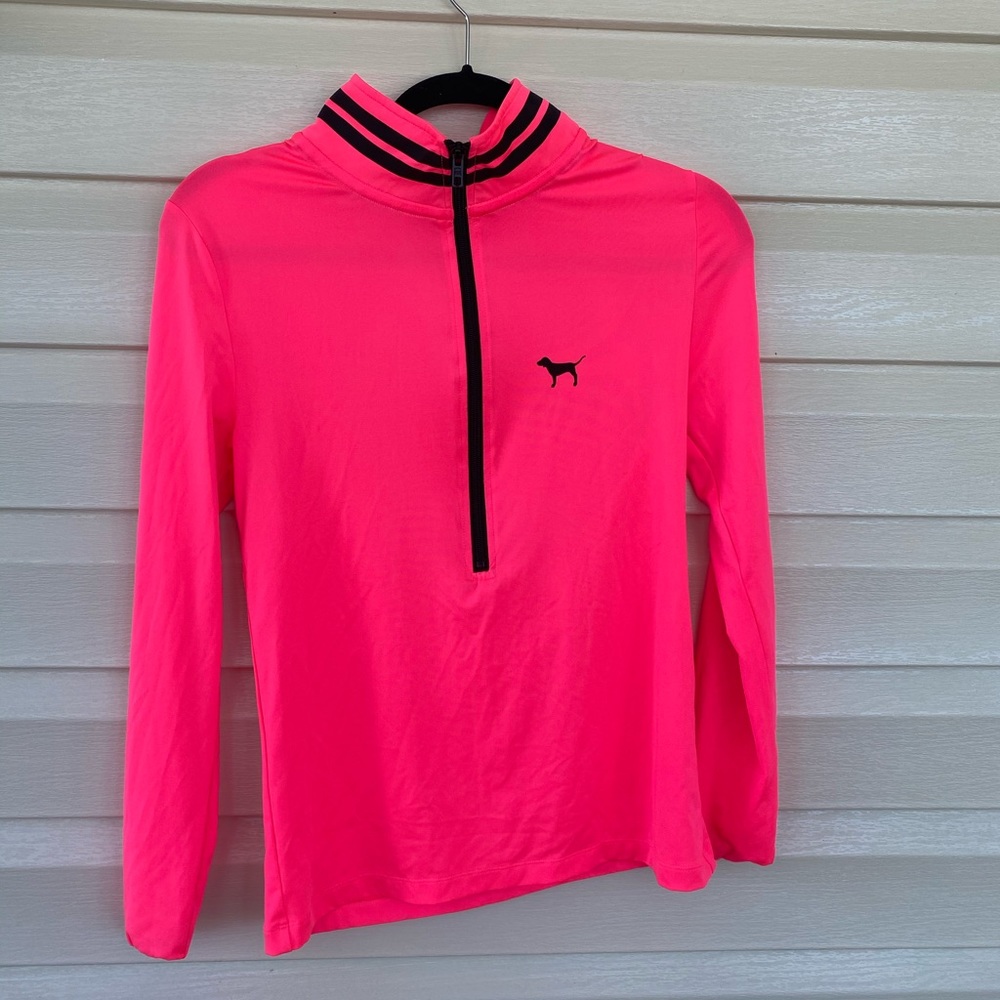 VS Pink Long Sleeved Half Zip Athletic Sweatshirt Pink and Black Size S